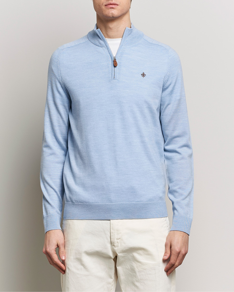 Men | Sweaters & Knitwear | Morris | John Merino Half Zip Light Blue