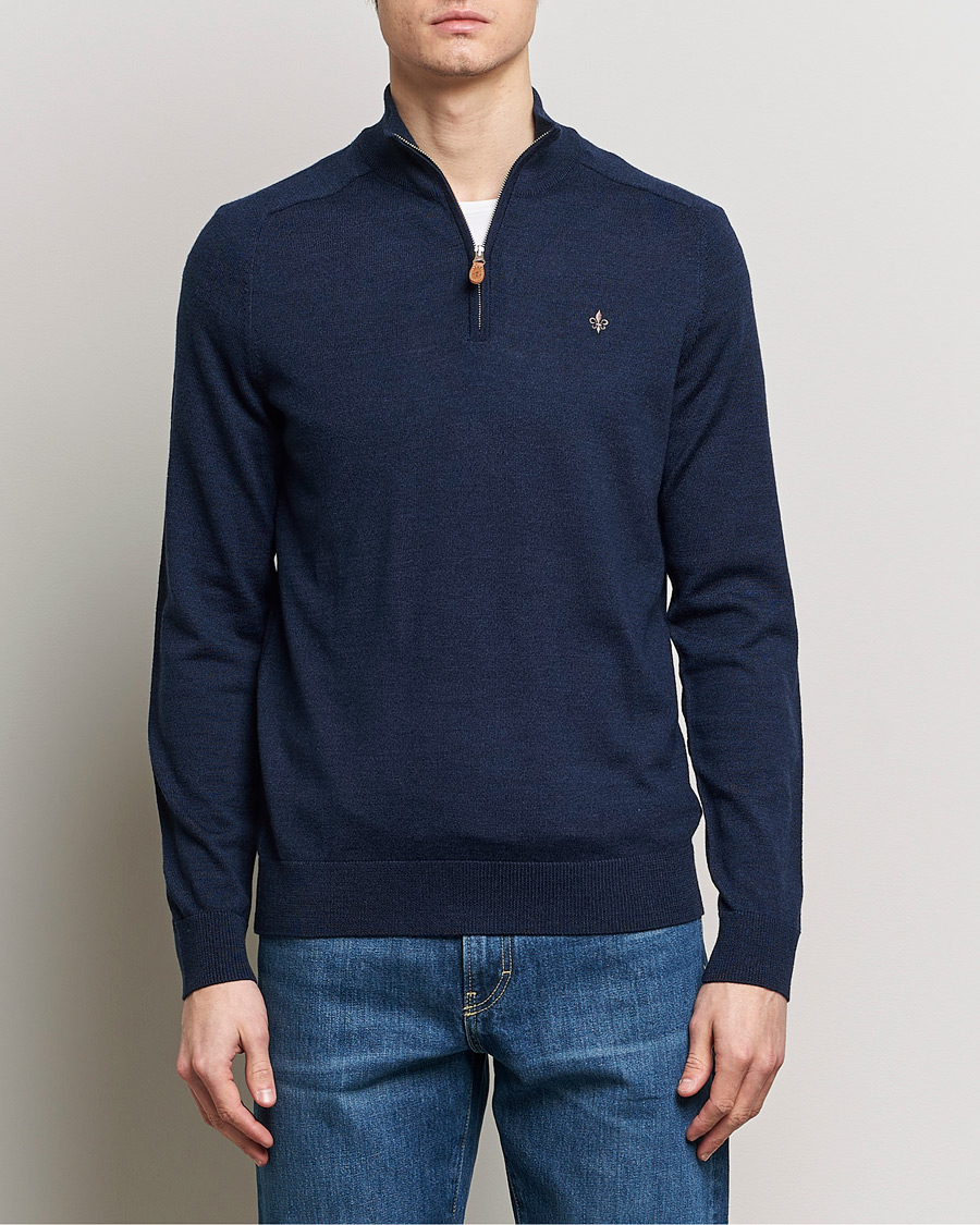 Men | Sweaters & Knitwear | Morris | John Merino Half Zip Blue