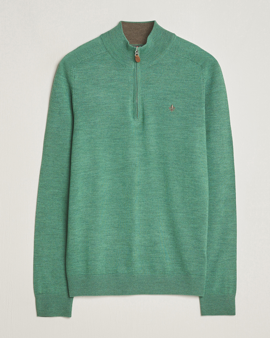 Men | Sweaters & Knitwear | Morris | John Merino Half Zip Light Green