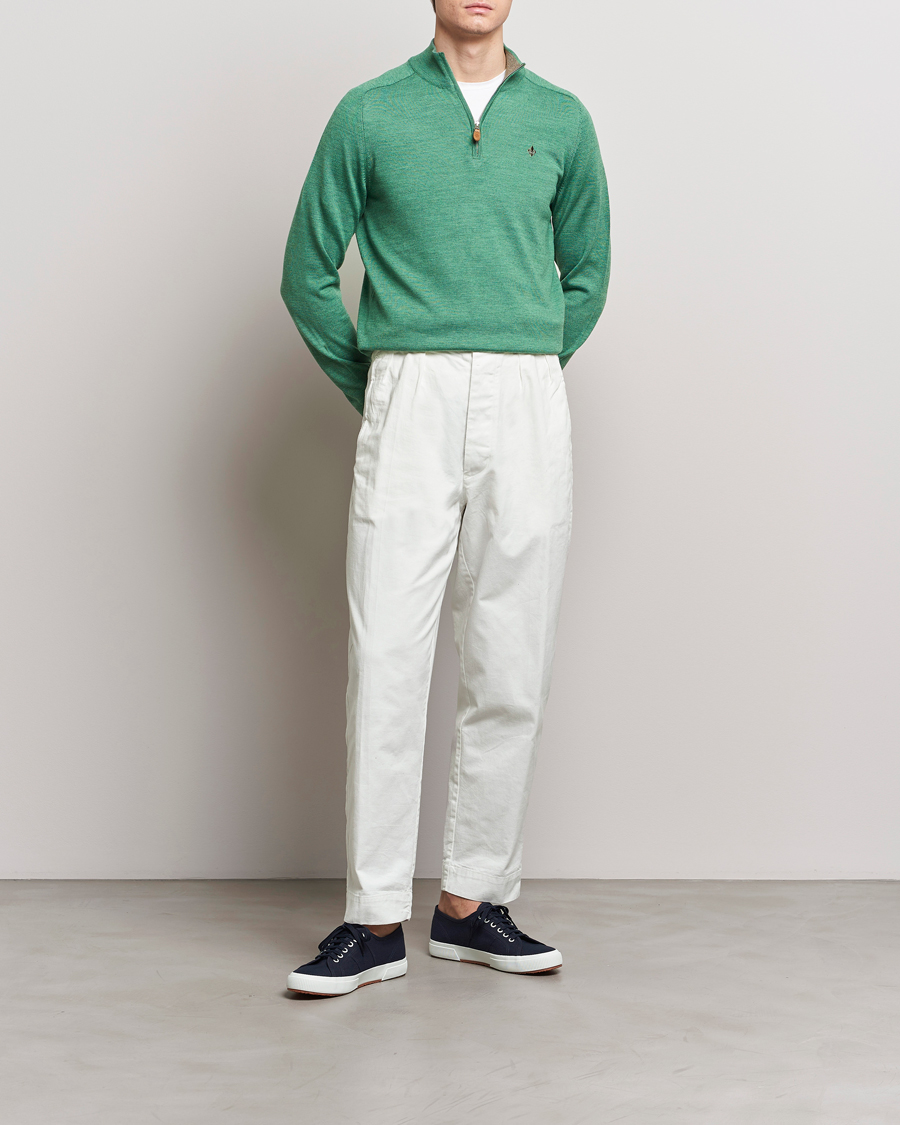 Men | Sweaters & Knitwear | Morris | John Merino Half Zip Light Green