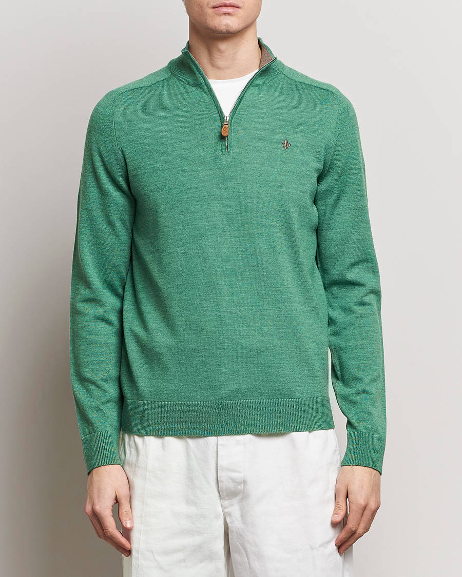 Men | Sweaters & Knitwear | Morris | John Merino Half Zip Light Green