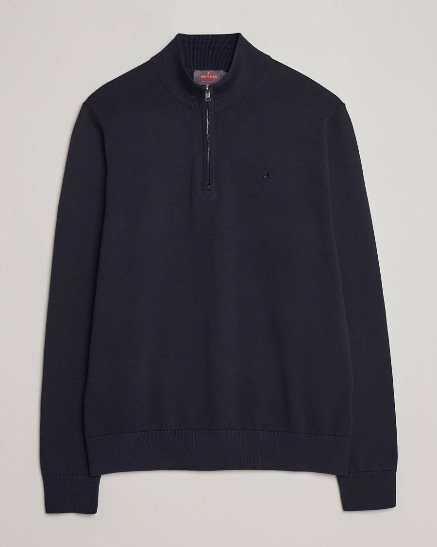 Men | Sweaters & Knitwear | Morris | Riley Cotton Half Zip Navy