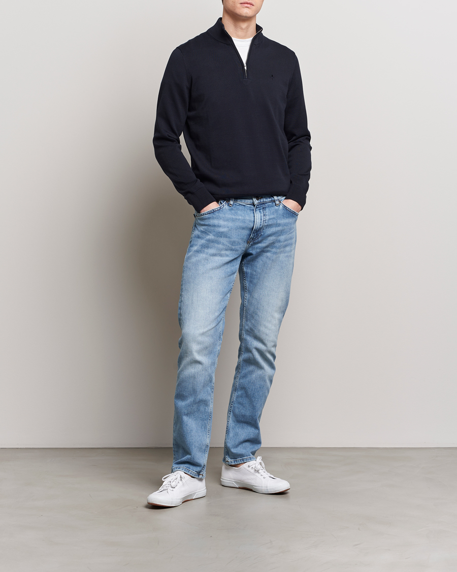 Men | Sweaters & Knitwear | Morris | Riley Cotton Half Zip Navy