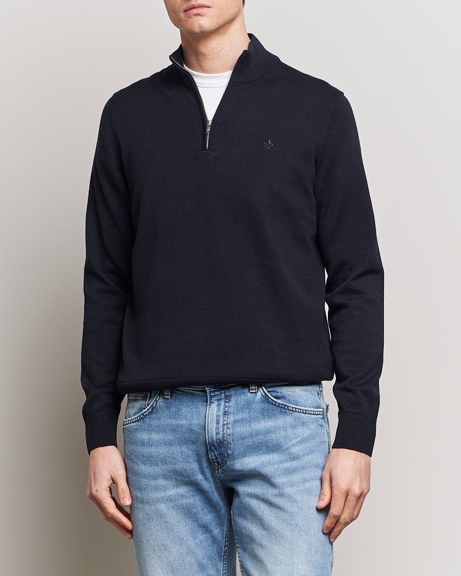 Men | Sweaters & Knitwear | Morris | Riley Cotton Half Zip Navy