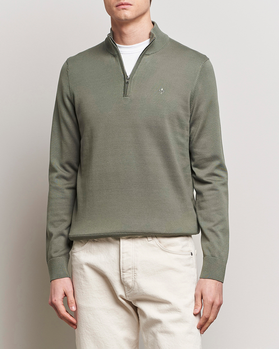 Men | Sweaters & Knitwear | Morris | Riley Cotton Half Zip Green