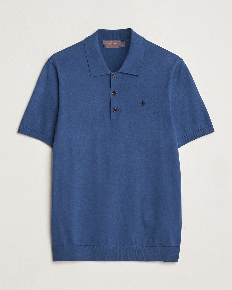 Men | Sweaters & Knitwear | Morris | Cenric Cotton Knitted Short Sleeve Polo Navy