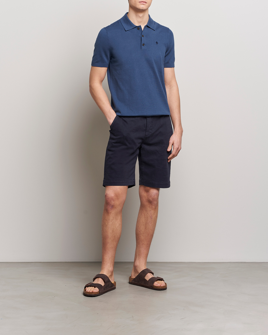 Men | Sweaters & Knitwear | Morris | Cenric Cotton Knitted Short Sleeve Polo Navy