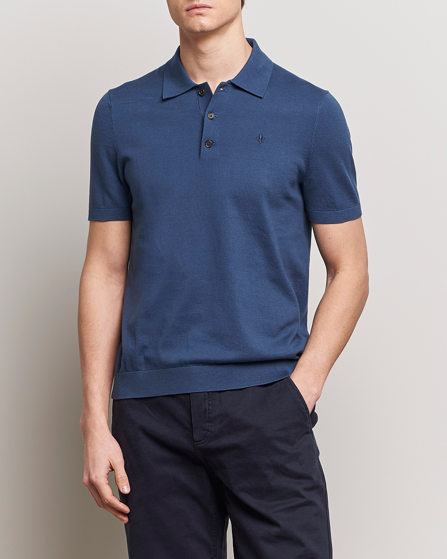 Men | Clothing | Morris | Cenric Cotton Knitted Short Sleeve Polo Navy