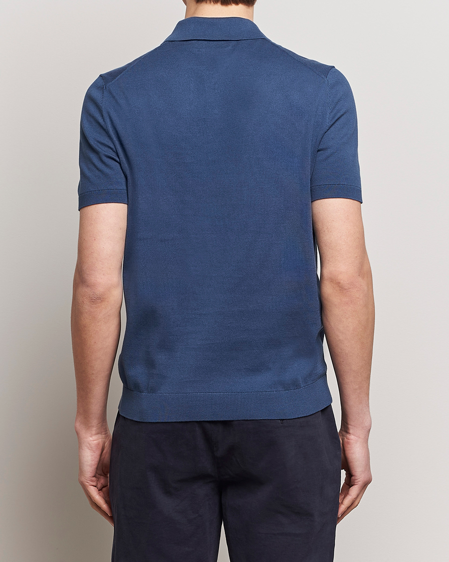 Men | Sweaters & Knitwear | Morris | Cenric Cotton Knitted Short Sleeve Polo Navy
