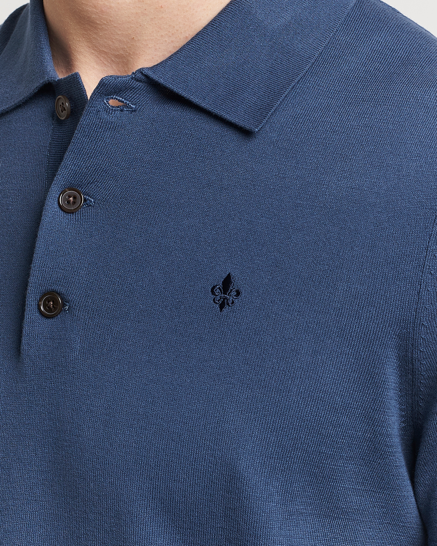 Men | Sweaters & Knitwear | Morris | Cenric Cotton Knitted Short Sleeve Polo Navy