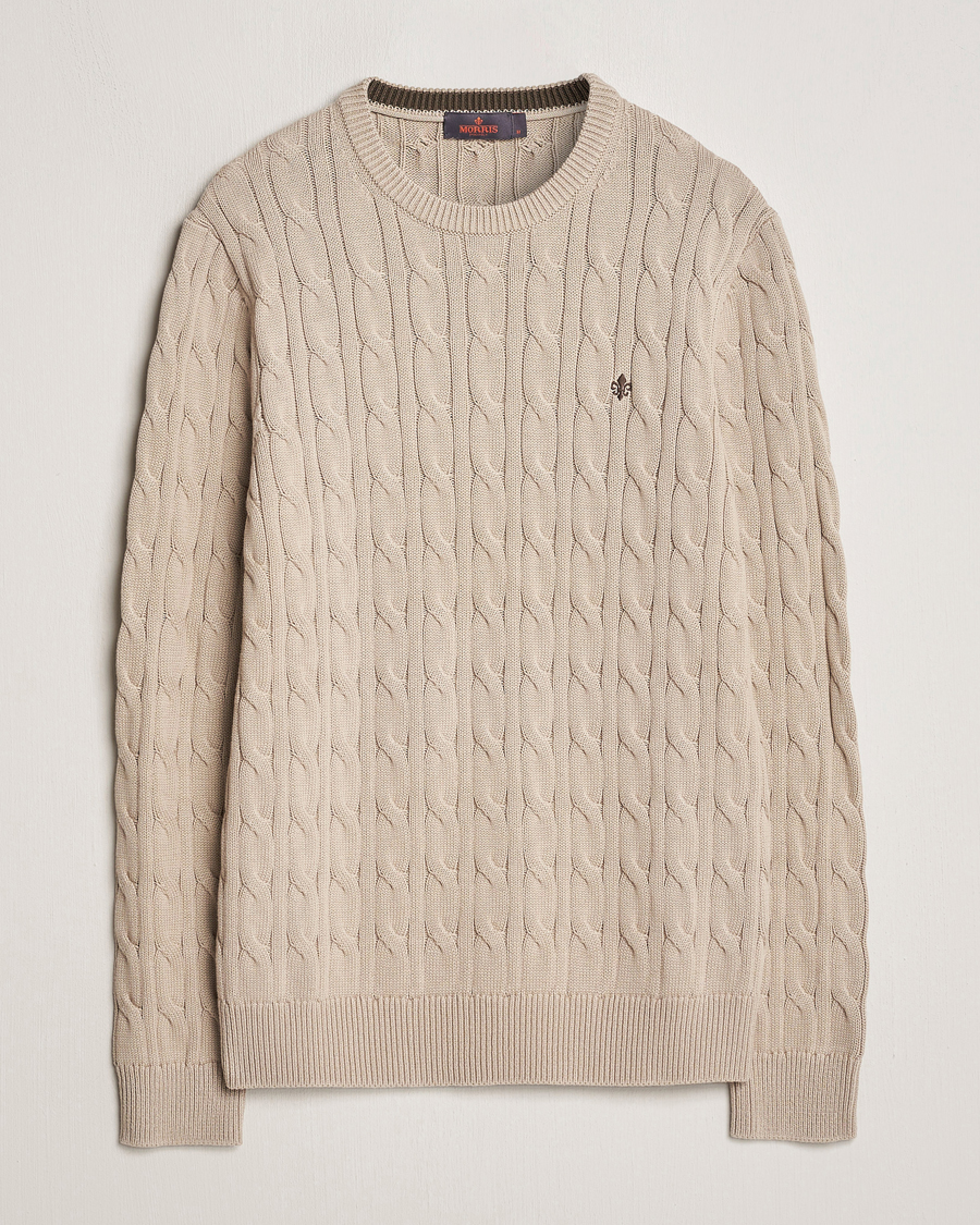 Men | Sweaters & Knitwear | Morris | Ethan Cotton Cable Crew Neck Khaki