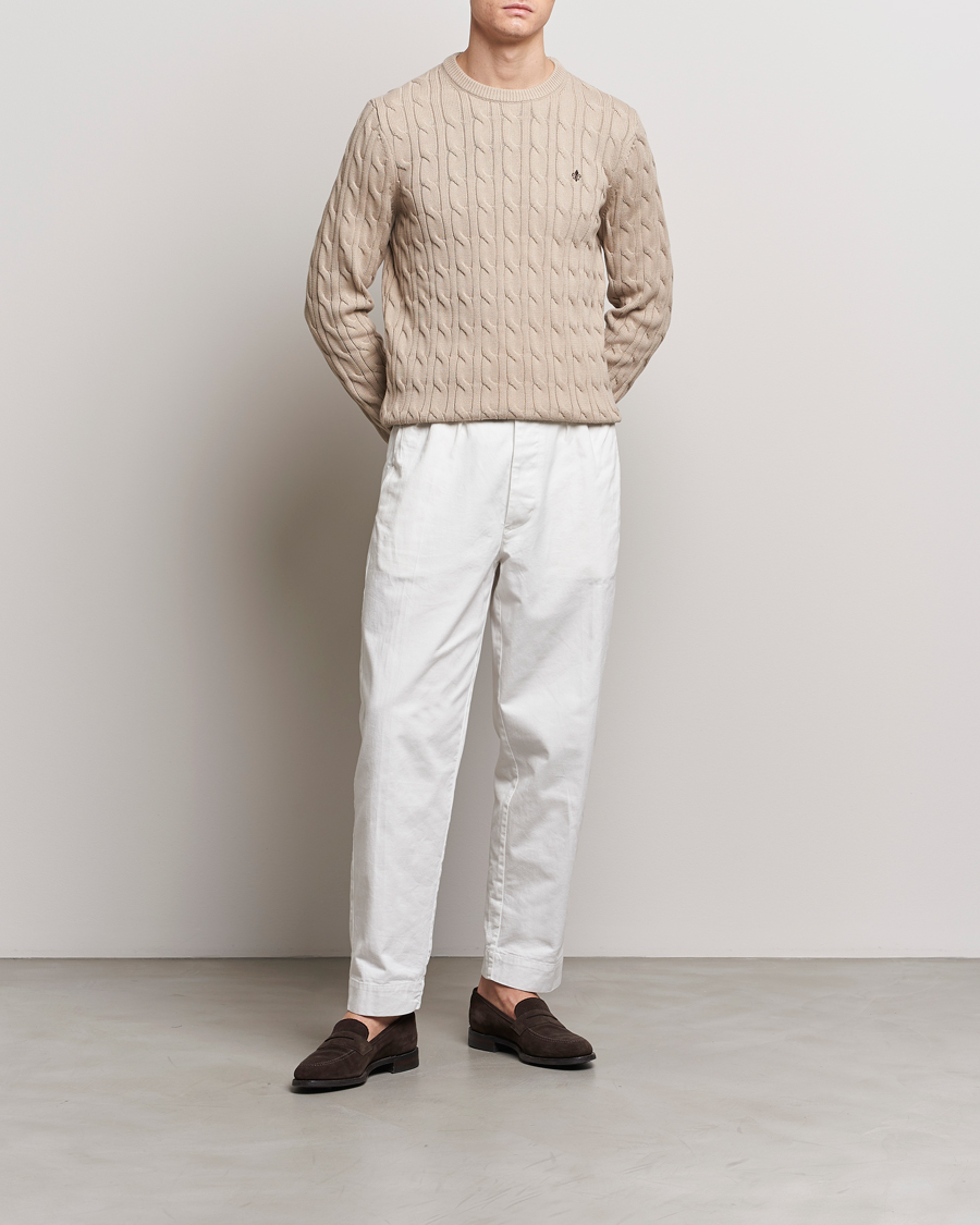 Men | Sweaters & Knitwear | Morris | Ethan Cotton Cable Crew Neck Khaki