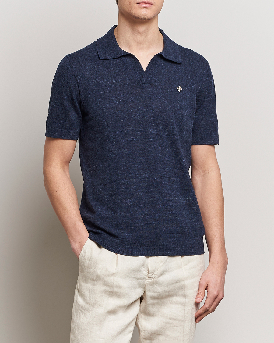 Men | Short Sleeve Polo Shirts | Morris | Randall Slub Cotton Resort Polo Navy