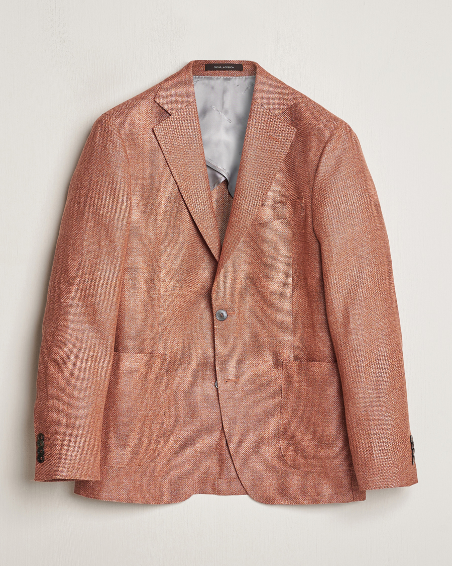 Men | Blazers | Oscar Jacobson | Ferry Hopsack Hemp/Wool Blazer Orange