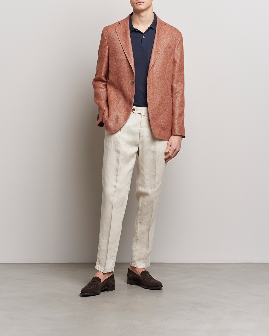 Men | Blazers | Oscar Jacobson | Ferry Hopsack Hemp/Wool Blazer Orange
