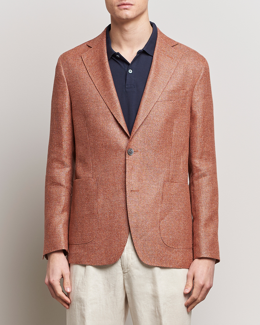 Men | Linen Blazers | Oscar Jacobson | Ferry Hopsack Hemp/Wool Blazer Orange
