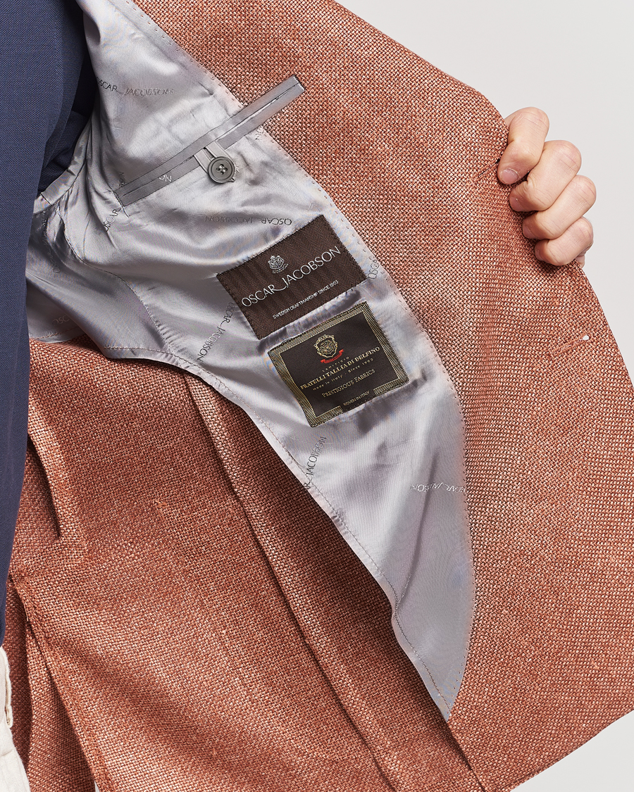 Men | Blazers | Oscar Jacobson | Ferry Hopsack Hemp/Wool Blazer Orange
