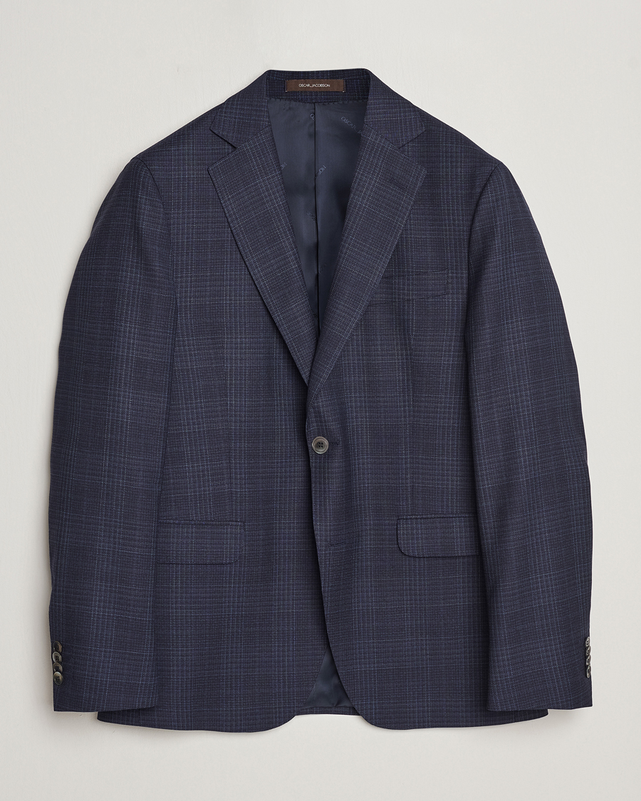 Men | Blazers | Oscar Jacobson | Fogerty Mini Check Wool Blazer Navy