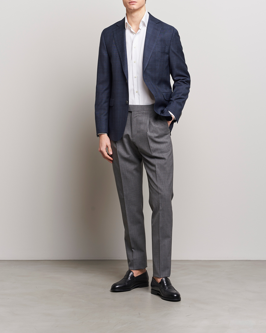 Men | Blazers | Oscar Jacobson | Fogerty Mini Check Wool Blazer Navy