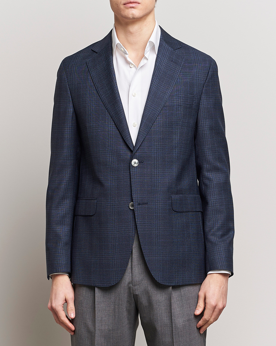 Men | Blazers | Oscar Jacobson | Fogerty Mini Check Wool Blazer Navy