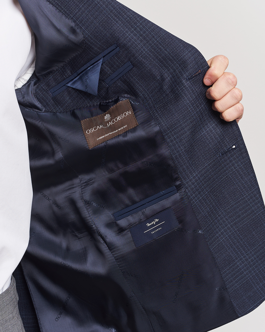 Men | Blazers | Oscar Jacobson | Fogerty Mini Check Wool Blazer Navy