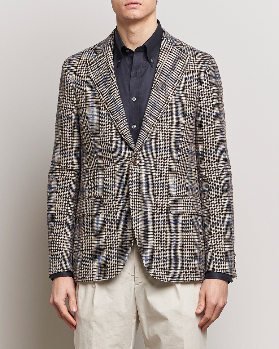 Men | Blazers | Oscar Jacobson | Ferry Soft Checked Cotton/Linen Blazer Beige