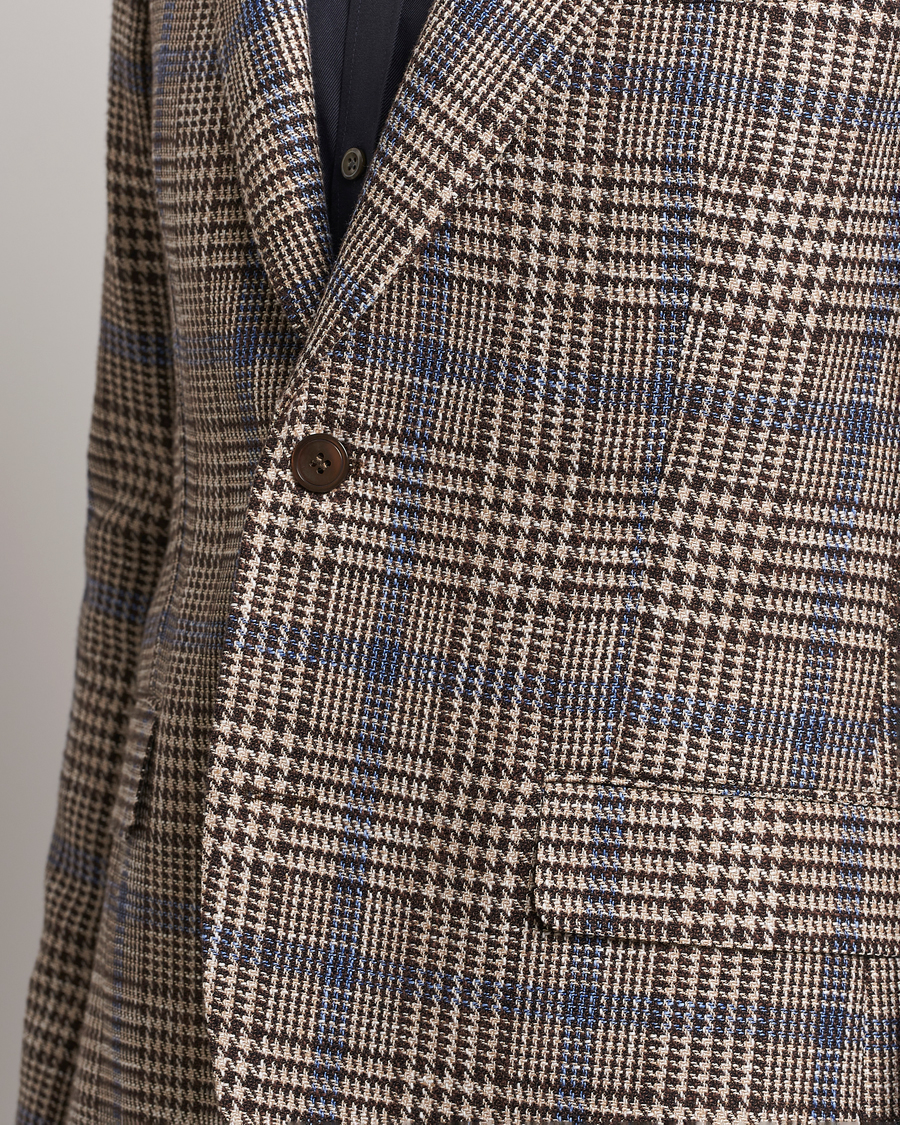 Men | Blazers | Oscar Jacobson | Ferry Soft Checked Cotton/Linen Blazer Beige