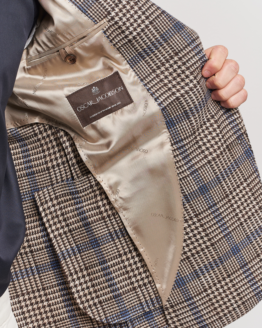 Men | Blazers | Oscar Jacobson | Ferry Soft Checked Cotton/Linen Blazer Beige