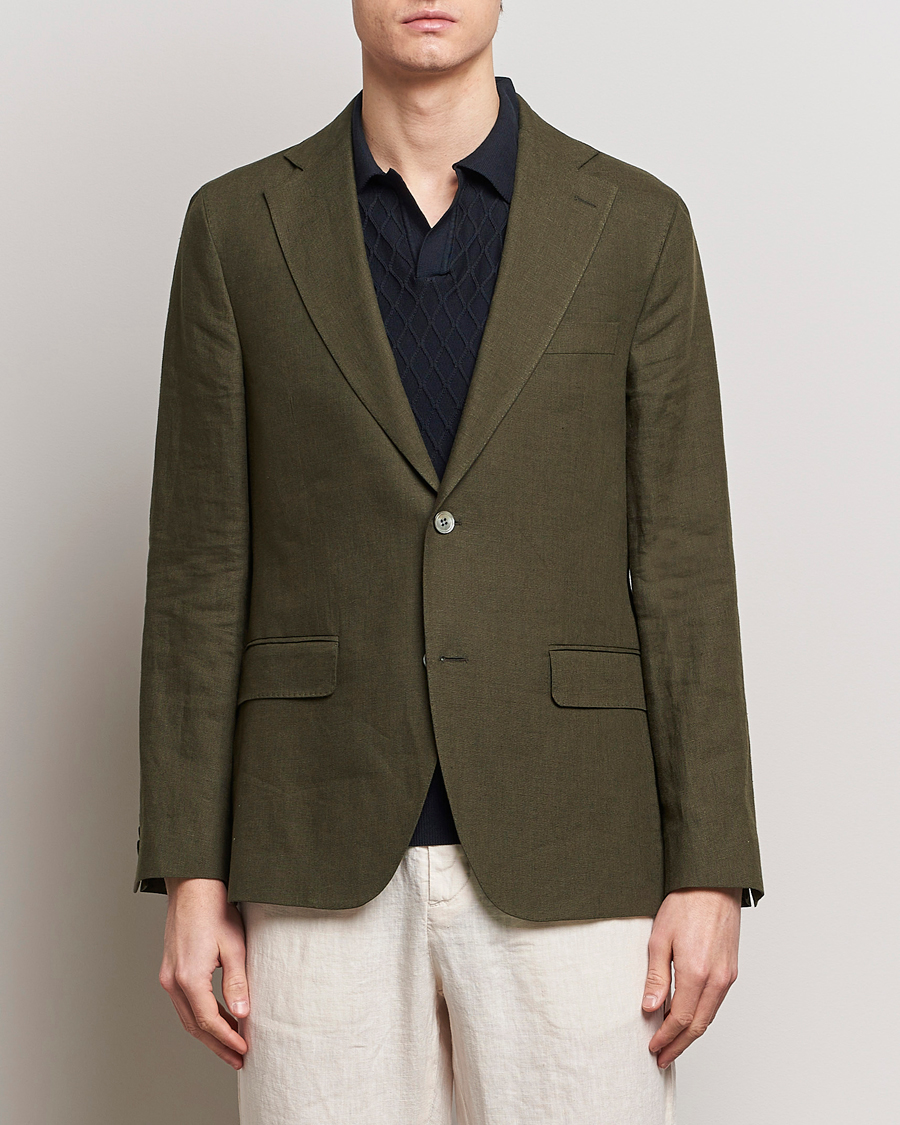 Men | Blazers | Oscar Jacobson | Fogerty Linen Blazer Olive