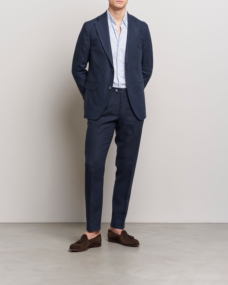 Men | Trousers | Oscar Jacobson | Denz Linen Trousers Navy