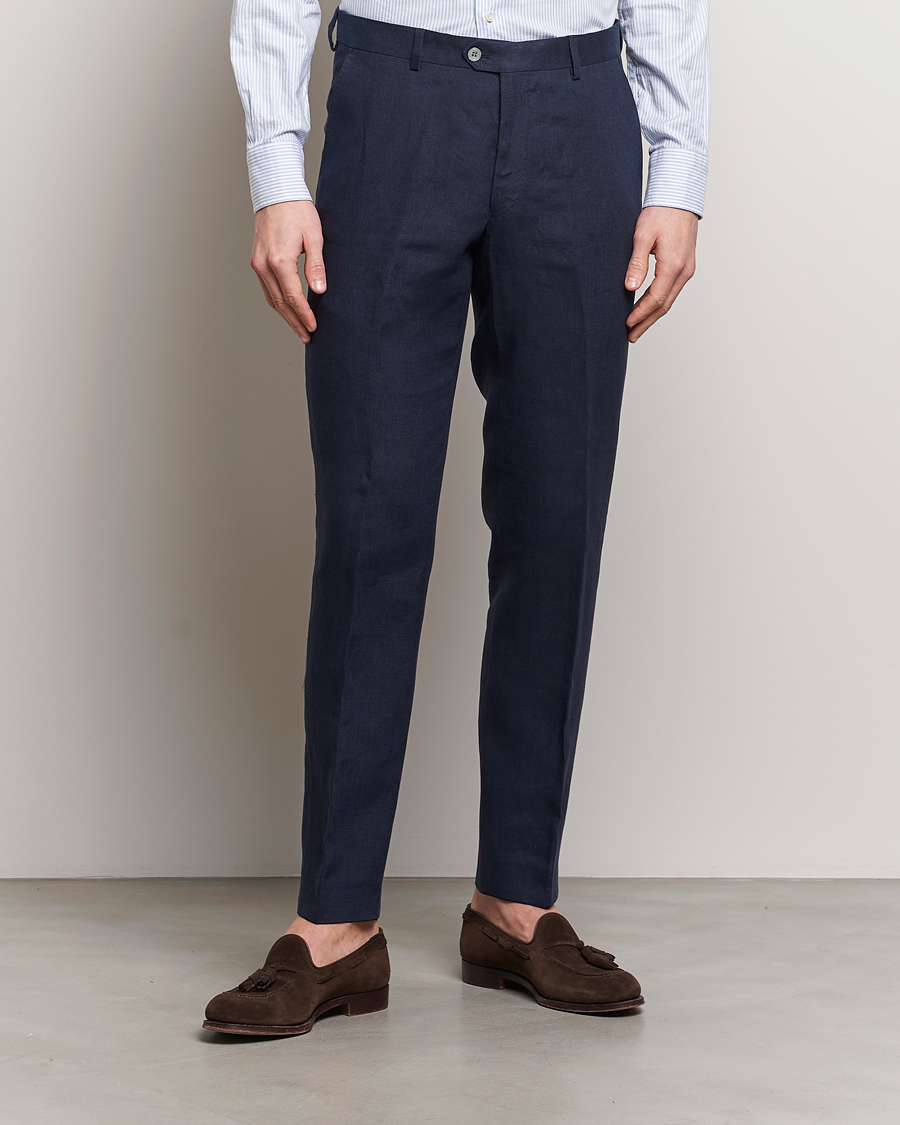 Men | Trousers | Oscar Jacobson | Denz Linen Trousers Navy