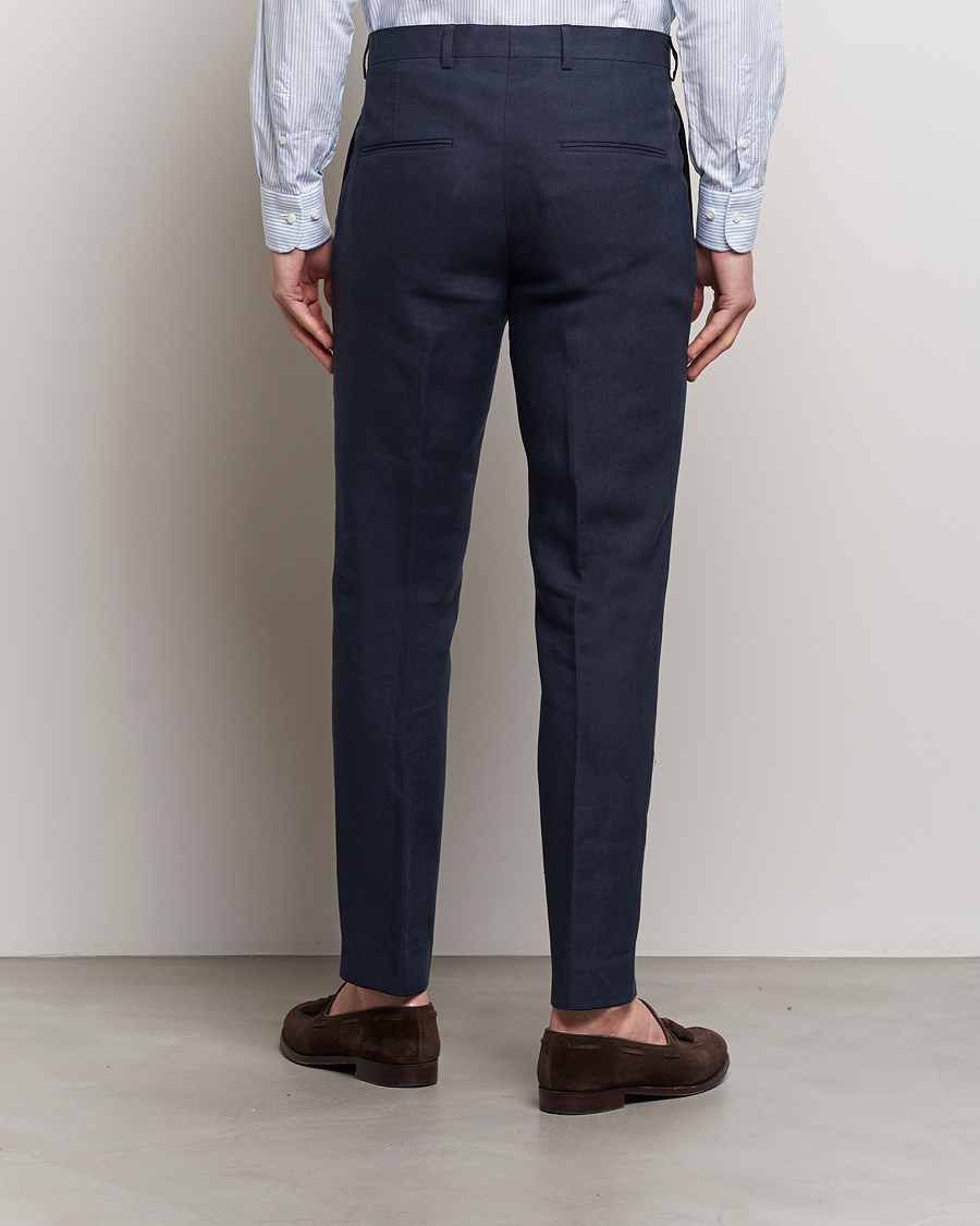 Men | Trousers | Oscar Jacobson | Denz Linen Trousers Navy