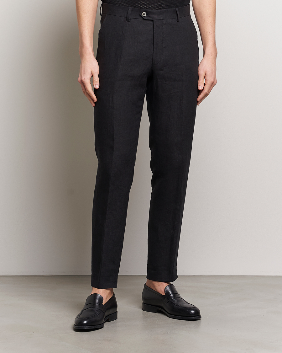 Men | Trousers | Oscar Jacobson | Denz Linen Trousers Black