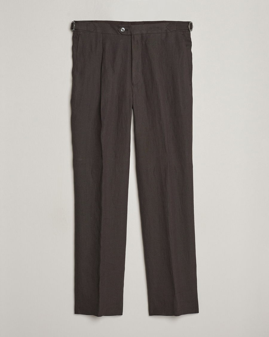 Men | Trousers | Oscar Jacobson | Delon Linen Trousers Brown
