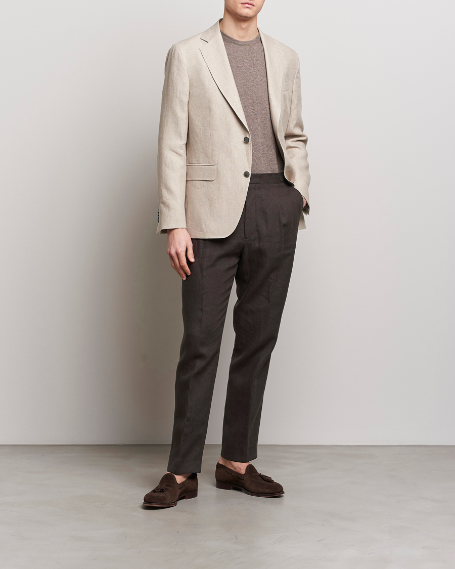 Men | Trousers | Oscar Jacobson | Delon Linen Trousers Brown