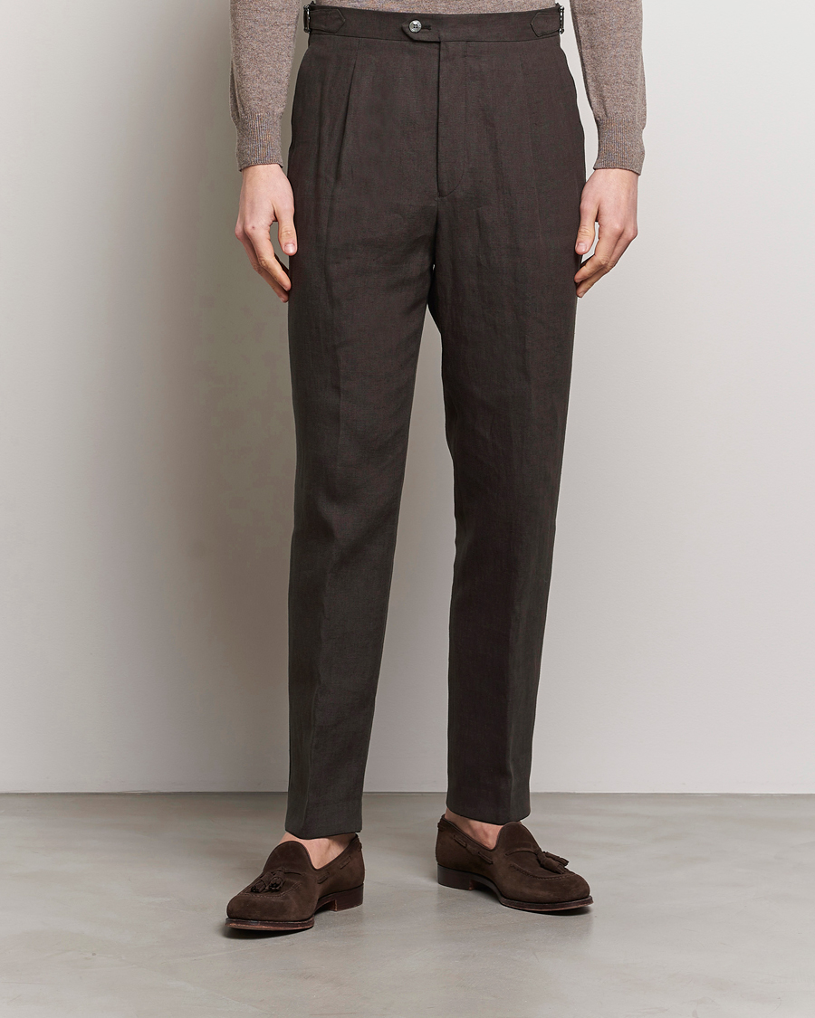 Men | Clothing | Oscar Jacobson | Delon Linen Trousers Brown