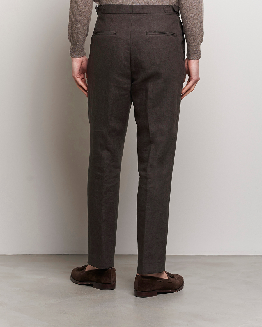 Men | Trousers | Oscar Jacobson | Delon Linen Trousers Brown
