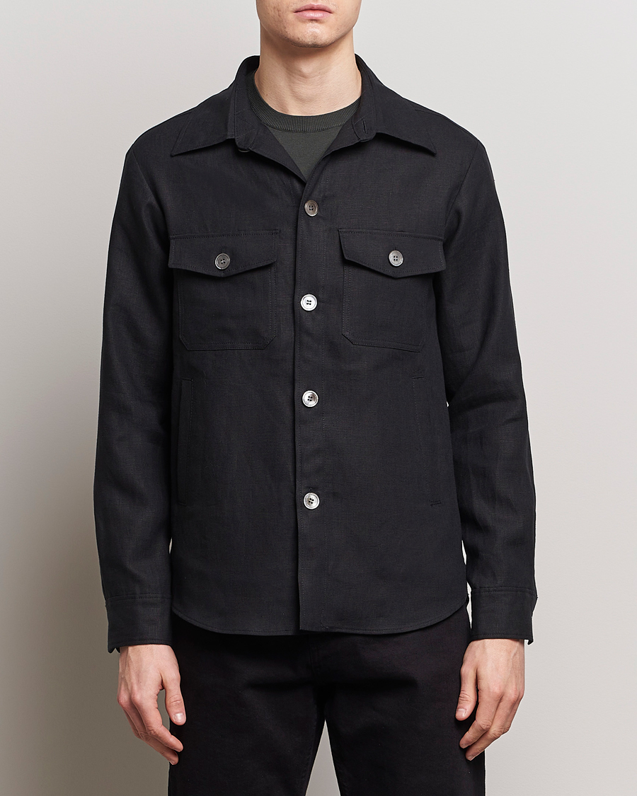 Men | Spring Jackets | Oscar Jacobson | Maverick Linen Shirt Jacket Black