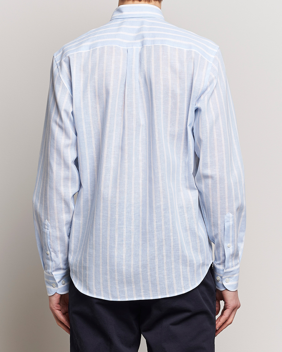Men | Shirts | Oscar Jacobson | Regular Fit Striped Linen Shirt Light Blue