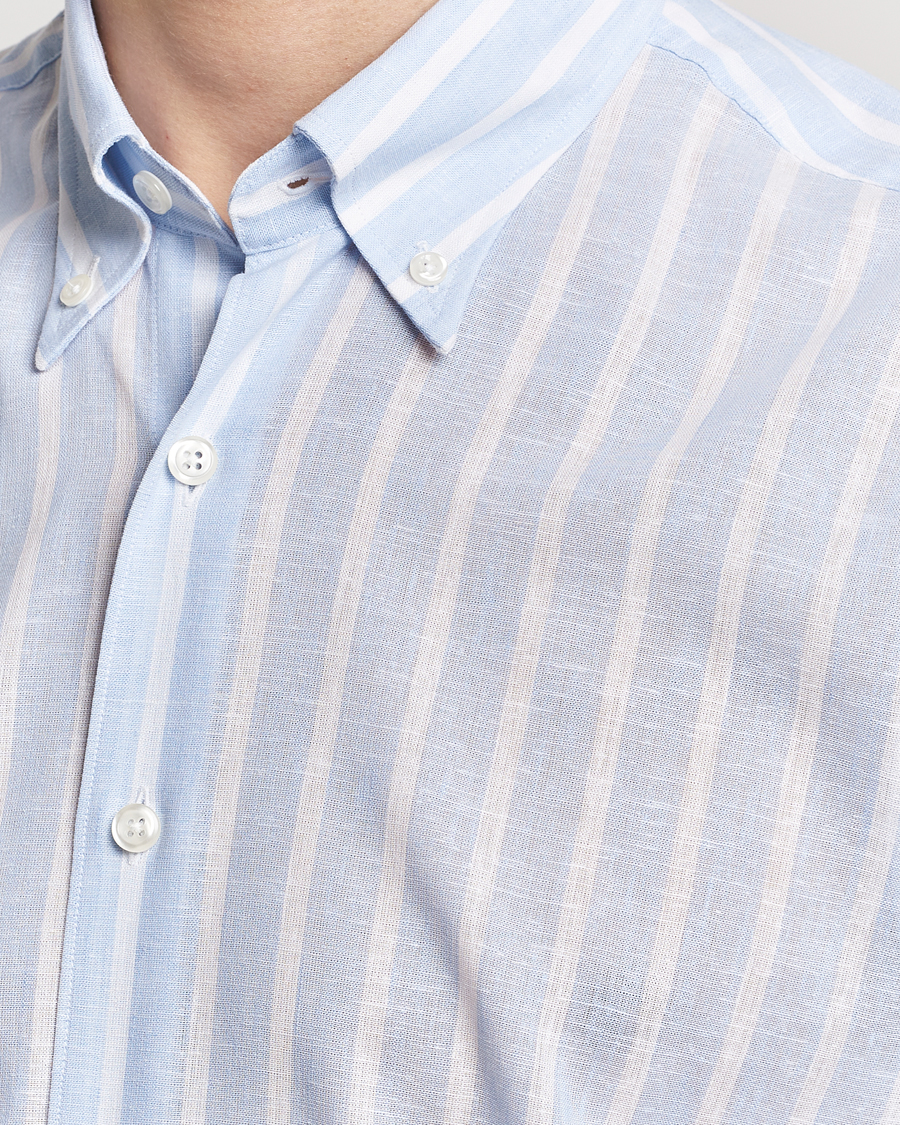 Men | Shirts | Oscar Jacobson | Regular Fit Striped Linen Shirt Light Blue