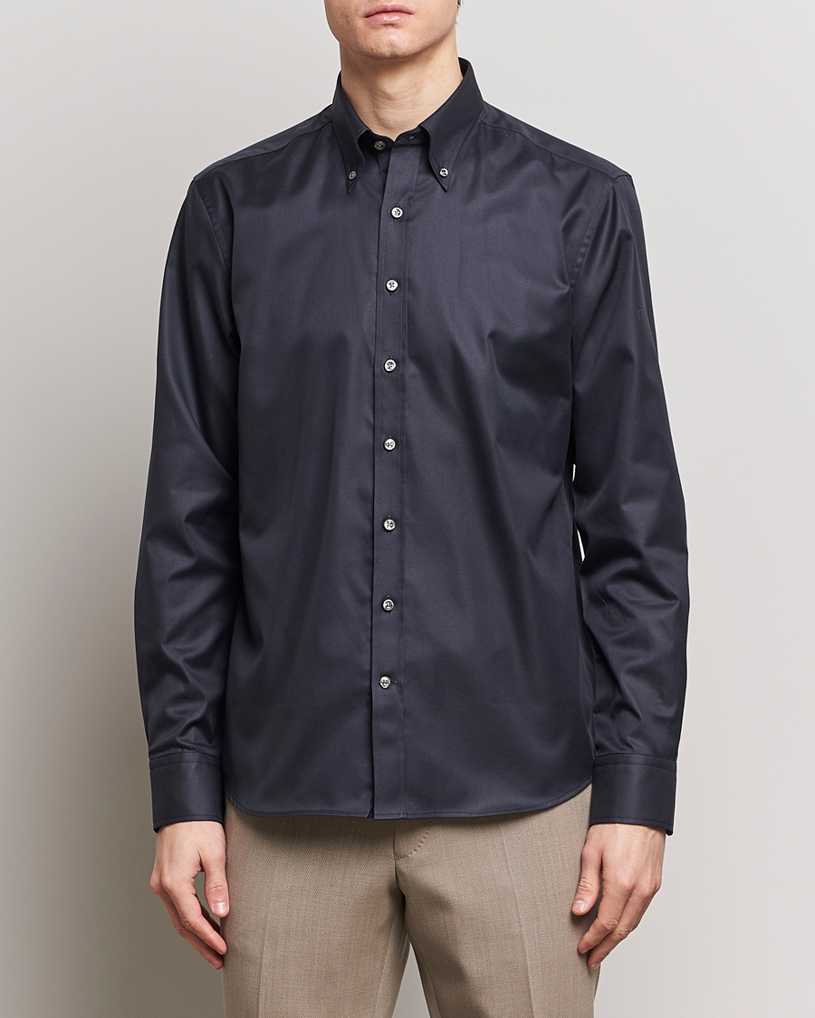 Herr |  | Oscar Jacobson | Regular Fit Button Down Cotton Twill Shirt Black