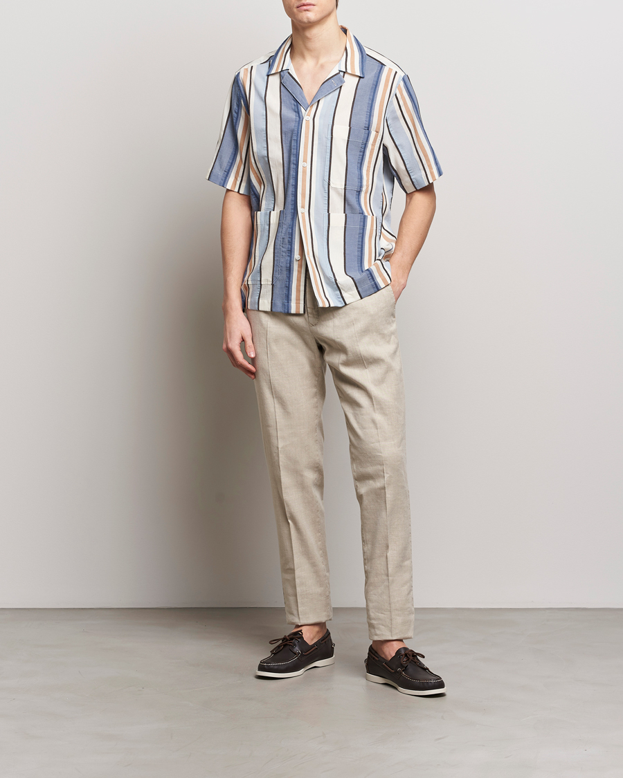 Men | Shirts | Oscar Jacobson | Hanks Short Sleeve Striped Cotton Shirt Multi