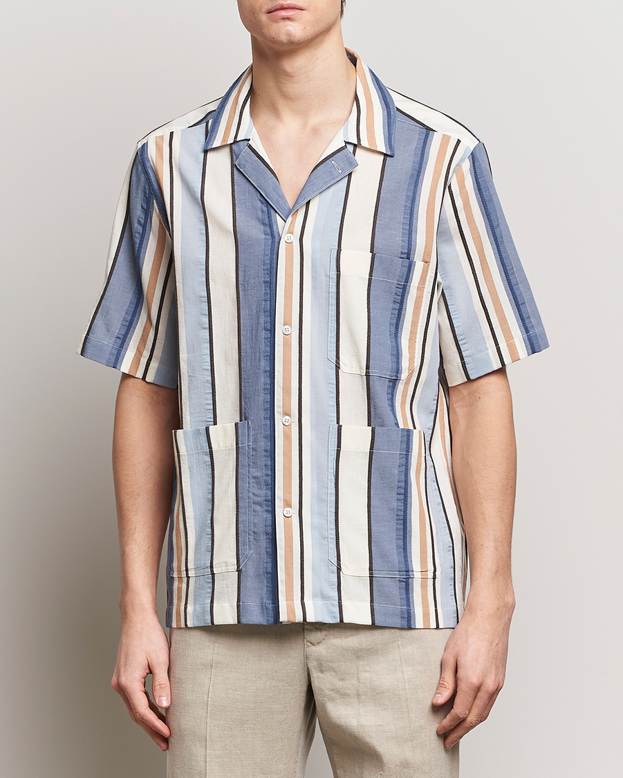 Men | Shirts | Oscar Jacobson | Hanks Short Sleeve Striped Cotton Shirt Multi