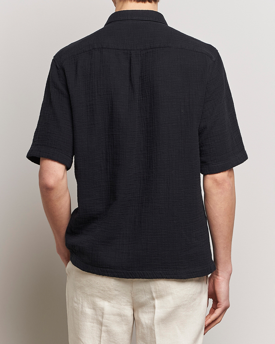 Men | Shirts | Oscar Jacobson | Short Sleeve City Crepe Cotton Shirt Black