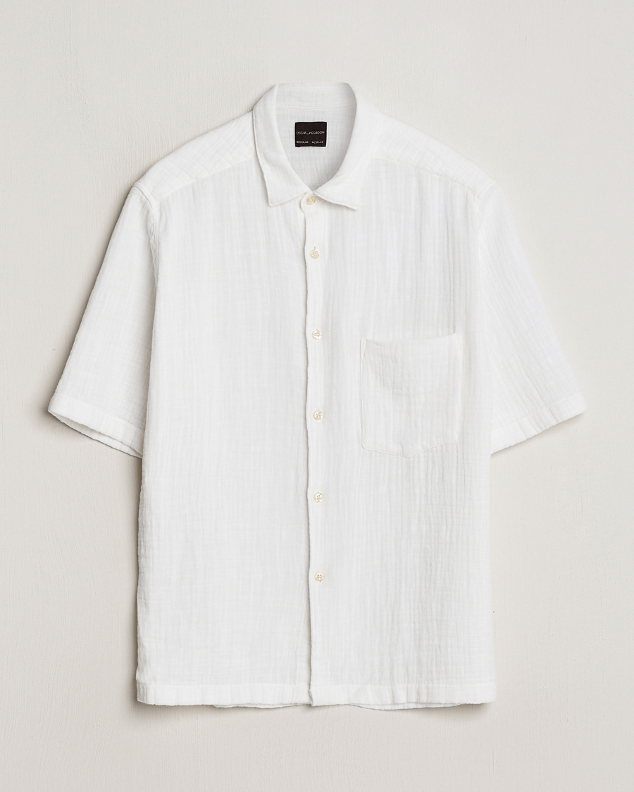 Men | Shirts | Oscar Jacobson | Short Sleeve City Crepe Cotton Shirt White