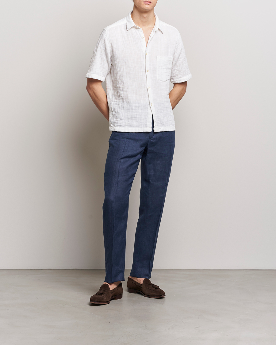Men | Shirts | Oscar Jacobson | Short Sleeve City Crepe Cotton Shirt White