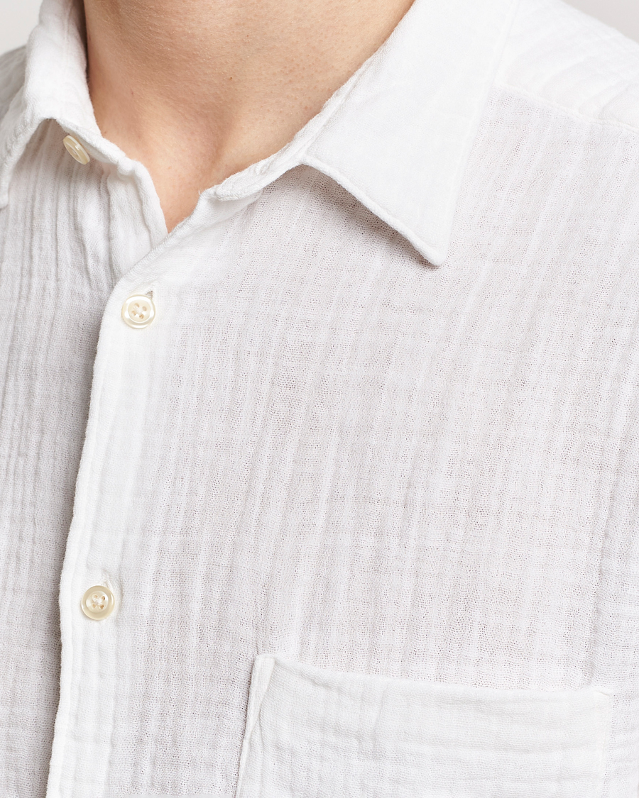 Men | Shirts | Oscar Jacobson | Short Sleeve City Crepe Cotton Shirt White