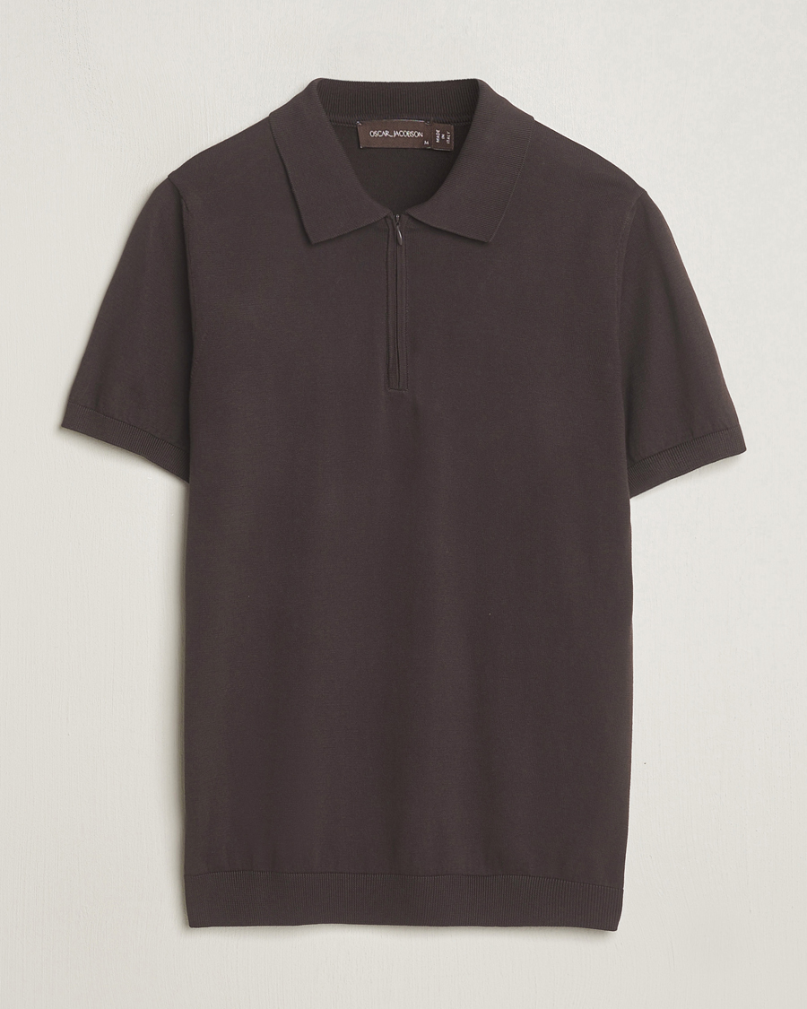 Men | Polo Shirts | Oscar Jacobson | Otto Short Sleeve Zip Polo Brown