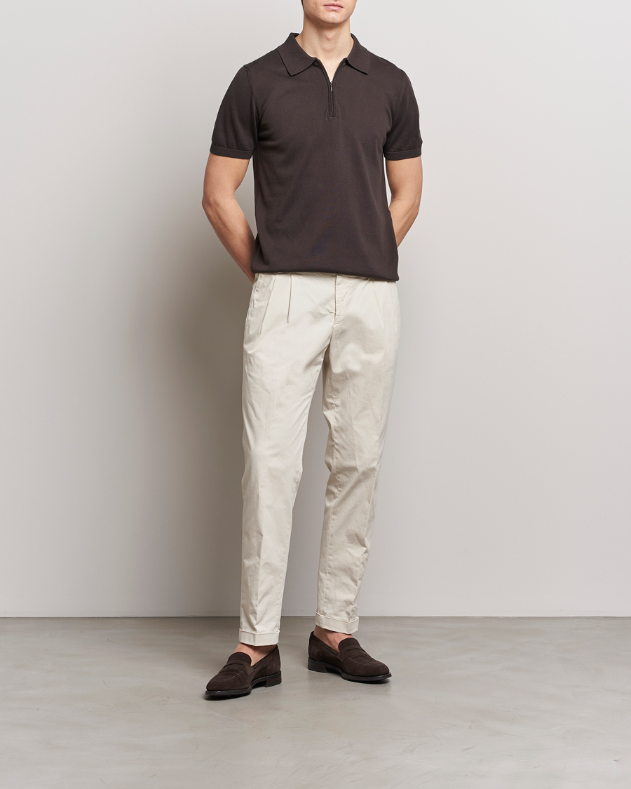 Oscar Jacobson Otto Short Sleeve Zip Polo Brown at CareOfCarl.com