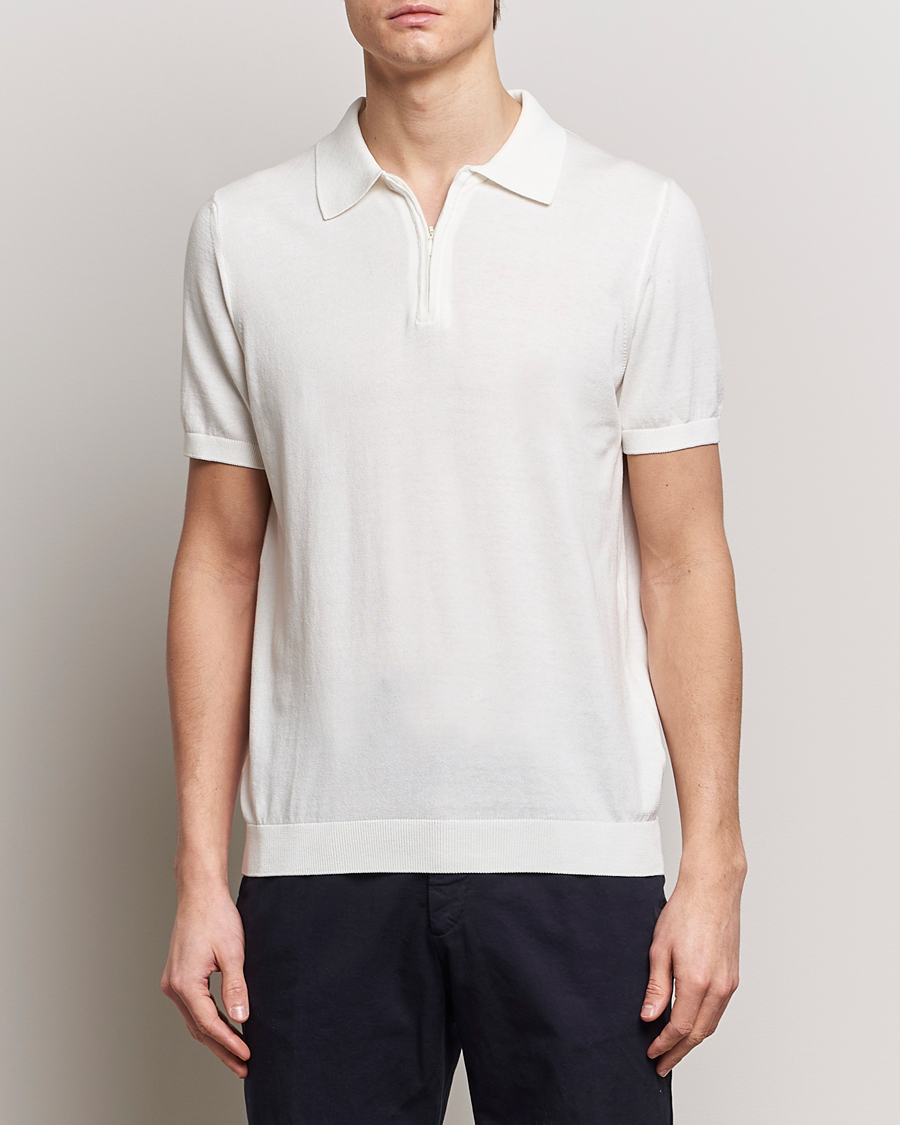 Men | Short Sleeve Polo Shirts | Oscar Jacobson | Otto Short Sleeve Zip Polo White